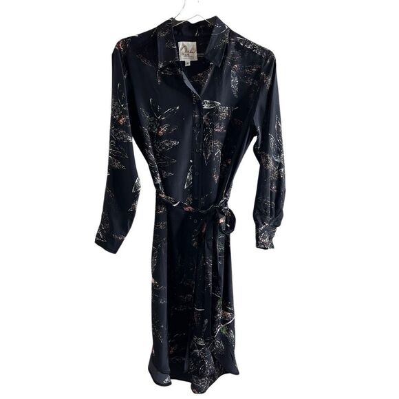 Ooshi Abstract Print Silk Button Down Shirt Dress Black size small - Picture 4 of 16